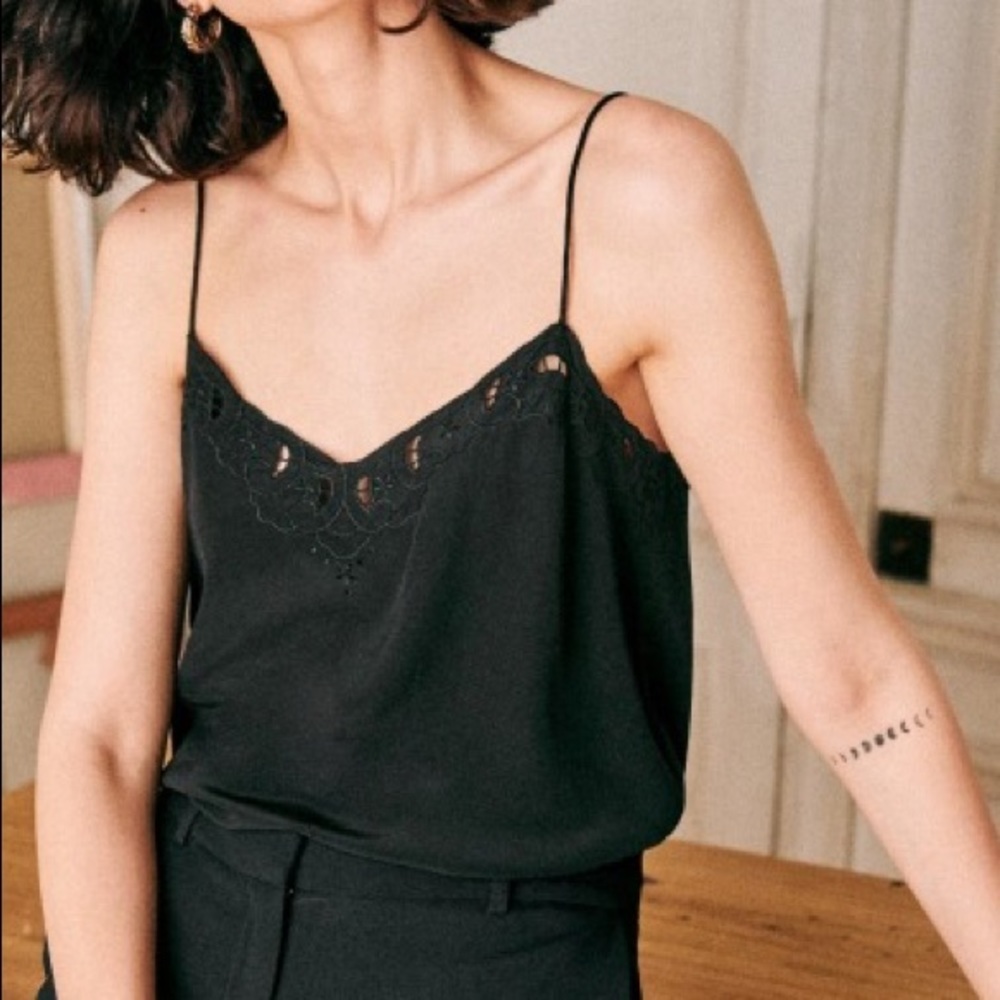 Sezane Poloma silk camisole black sz L